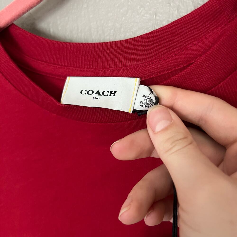 NWT COACH Rexy Tape T-Shirt Red Size Small Casual comfort everyday Short Sleeve - Picture 5 of 7